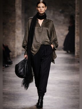 NWT Haider Ackermann Khaki Washed Satin Oversized US 8 Shirt FR 40 Maxfield